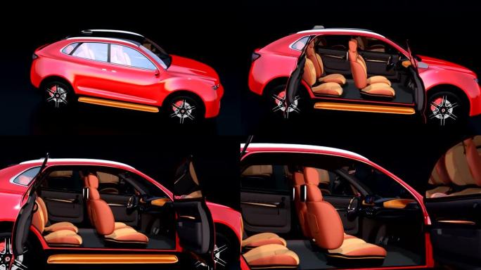金属红色电动SUV的3D渲染动画