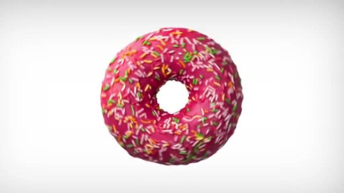 白色背景上五颜六色的美味甜甜圈的抽象旋转动画。