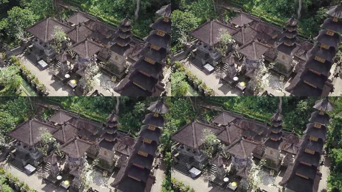 绿林背景上的巴厘岛神庙鸟瞰图。