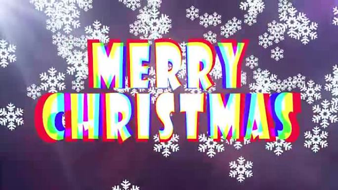 彩色圣诞快乐文字跳跃动画背景与降雪-新质量复古复古运动快乐节日视频素材