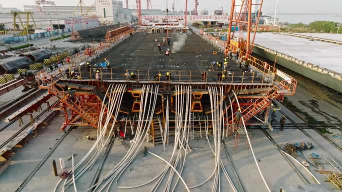 大桥桥面建设施工空镜