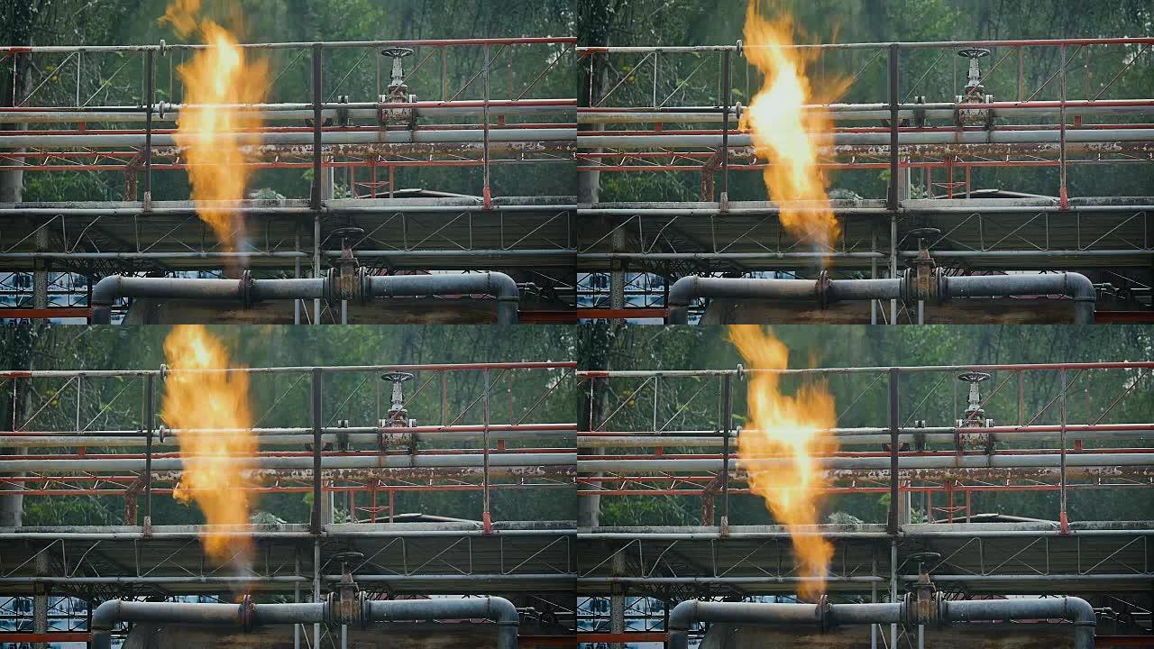 煤气管道泄漏引起的火焰，工业工厂的灭火器