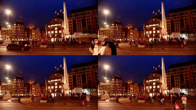 阿姆斯特丹水坝广场和皇宫游客走在街上