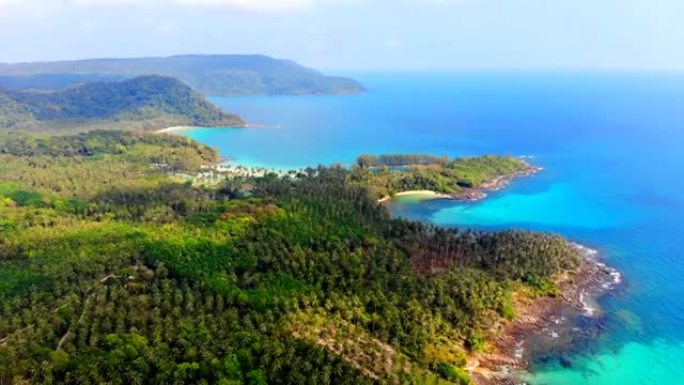 鸟瞰图美丽的热带海滩和岛屿上的椰树海