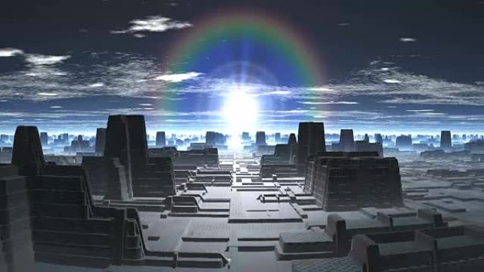外星城市的彩虹日出