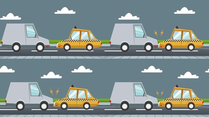 汽车在公路高清动画上撞车