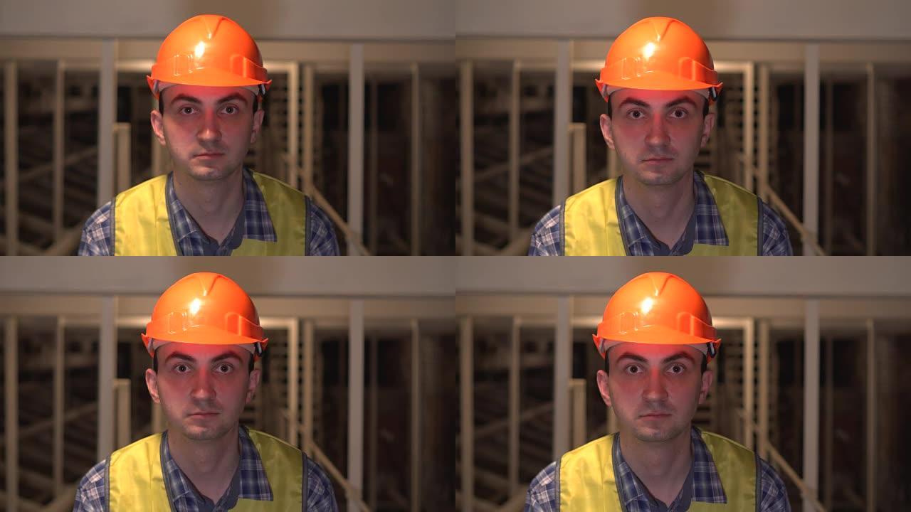 工作中的专业人员，建筑工地安全帽的建筑师肖像