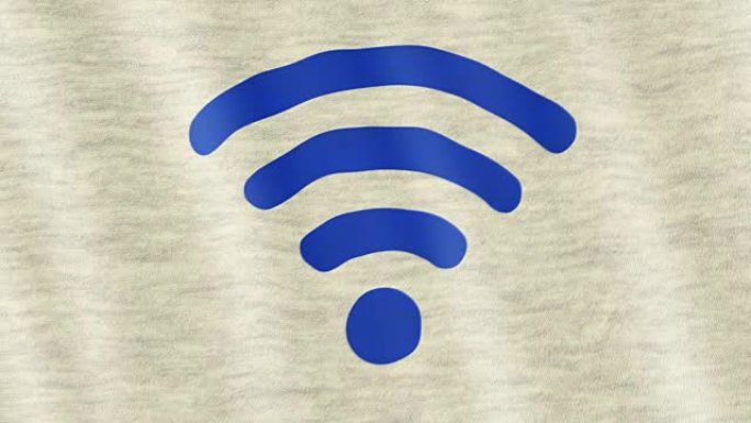 蓝色无线网络wi-fi符号标志来自柔软的纺织品上的波浪棉织物在风中挥舞的高细节。