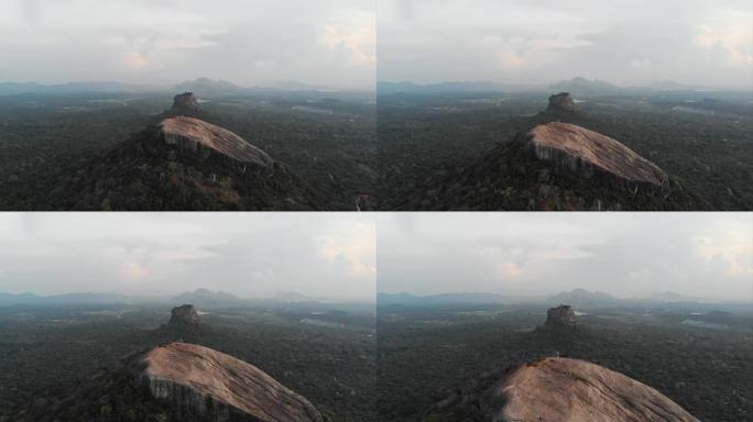 日落时分，斯里兰卡最著名的两个地方在pidurangala和sigiriya rock上空进行电影空