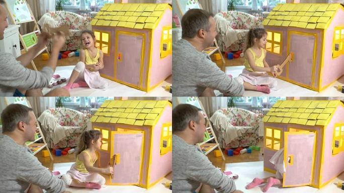 Father gives happy little girl a key to her new ca