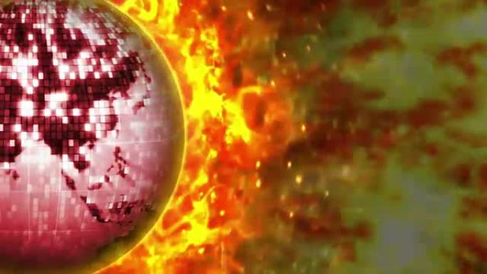 火热的地球迪斯科球背景和火焰，渲染，动画，背景，循环