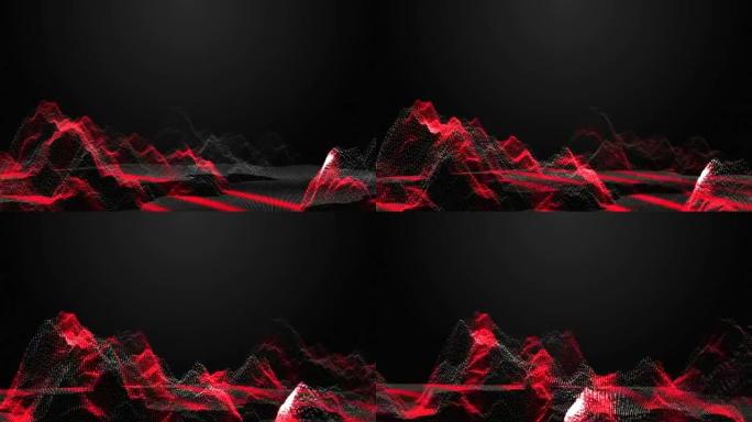 三维渲染带扫描波的山地抽象线框，技术概念