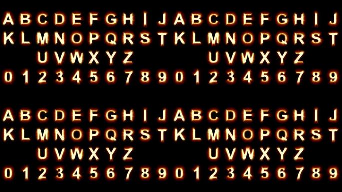 灯光字母和数字-温暖的橙色灯光-闪烁闪烁的动画循环-包含精确选择的网格-隔离