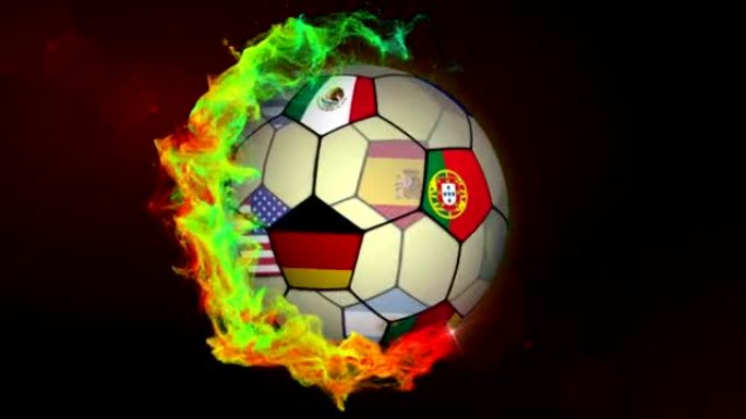 世界旗帜足球红色抽象粒子环，动画，背景，循环
