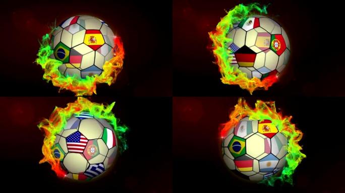 世界旗帜足球红色抽象粒子环，动画，背景，循环