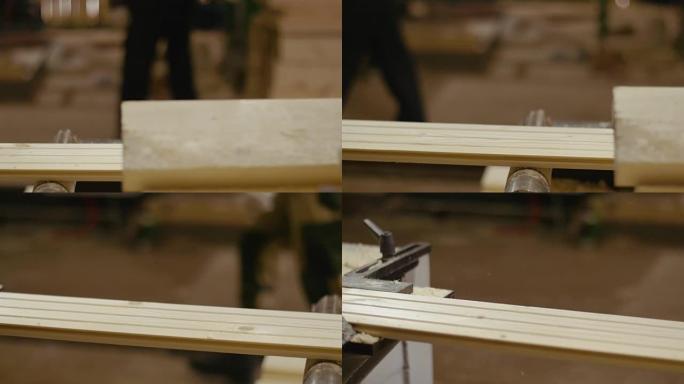 锯木厂的木板滑出木匠接合机