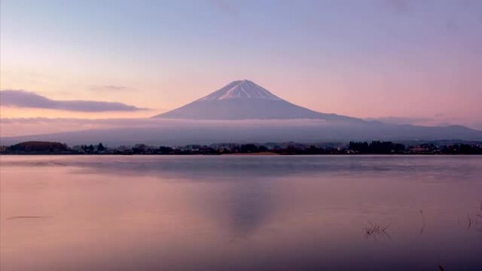 川口湖日出山富士反射的延时