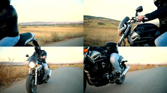 日落时骑摩托车的人