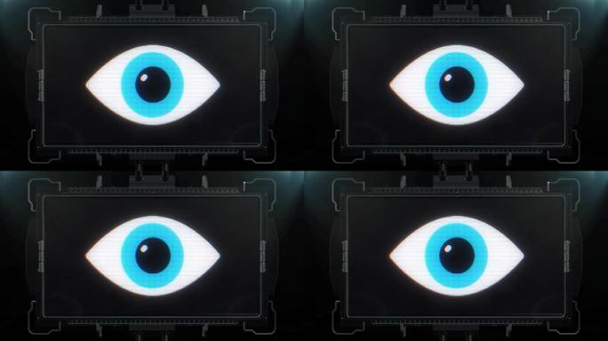 未来液晶显示屏上跳动的RGB蓝眼符号显示背景动画无缝循环...新质量通用特写复古动态动画七彩快乐酷视