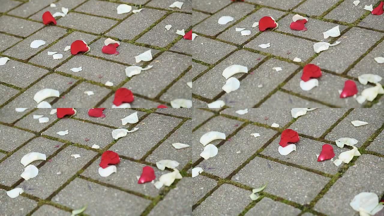 婚礼上的花瓣在地板上