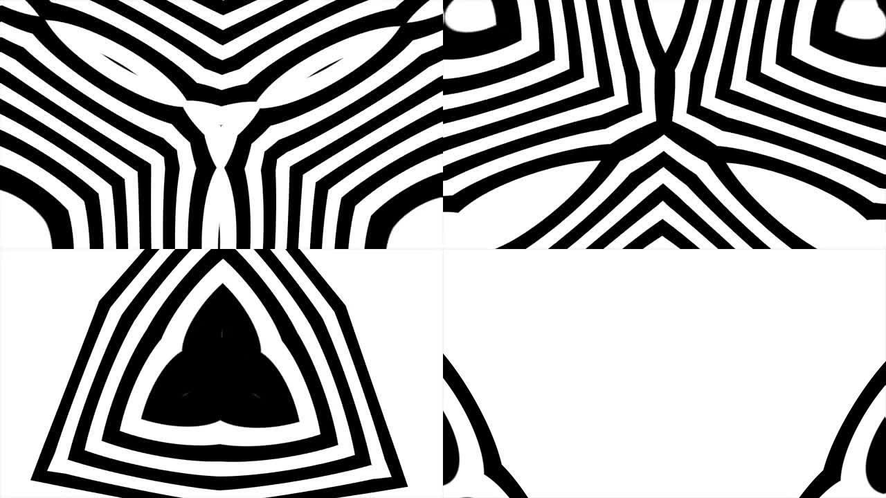 抽象超现实循环运动背景，黑白万花筒。黑白抽象，循环镜头