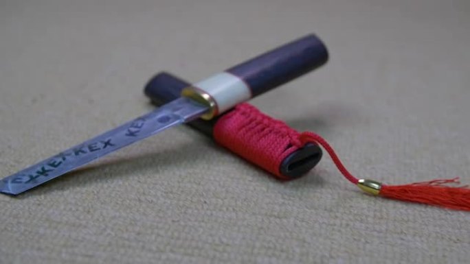 日本刀鞘自卫刀躺在浅色背景上