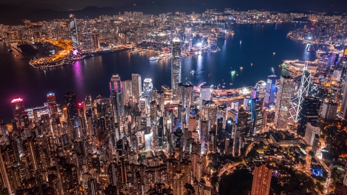 俯瞰香港夜景航拍延时