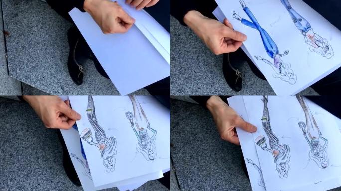时装设计师拉出草图