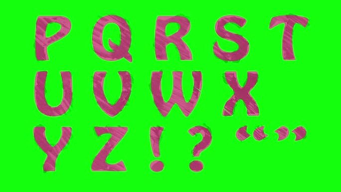 动画标记绘制字体孤立在色度键绿色屏幕背景动画所有字母，标点符号和数字-新质量动态卡通快乐彩色傻瓜镜头