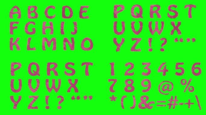 动画标记绘制字体孤立在色度键绿色屏幕背景动画所有字母，标点符号和数字-新质量动态卡通快乐彩色傻瓜镜头