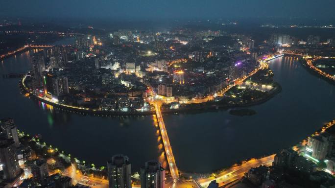 内江市中心夜景航拍内江夜晚沱江城市夜景