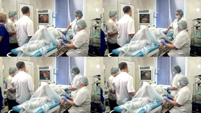 医疗小组在医院为患者进行胃镜检查