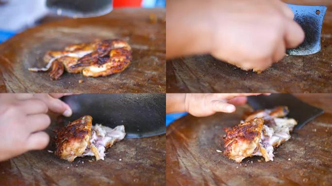 切碎烤鸡，街头食品，泰国