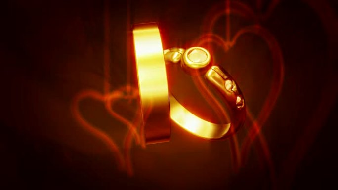 心脏背景上的两个金色结婚戒指
