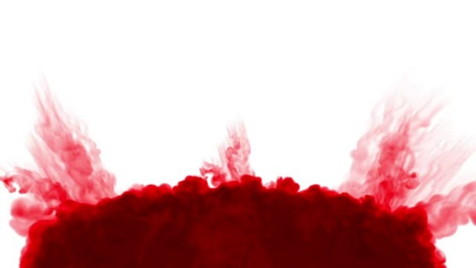 红色墨水溶解在白色背景的水中，亮度哑光。计算机模拟的3d渲染。墨水注入水中。圆形结构3