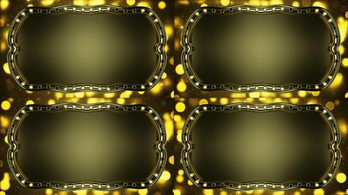 带有发光灯泡的金色招牌无缝循环3D渲染