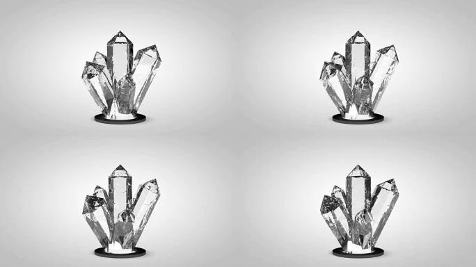 现实的3D钻石水晶石在白色背景上旋转。计算机渲染动画无缝循环。