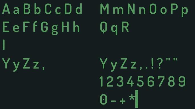 白色系统字母绿色设置字母和数字输入管显示平闪烁光标动画背景-新质量复古数字字母编码技术快乐视频素材