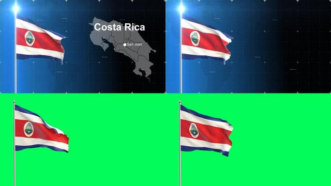 哥斯达黎加3D旗帜，地图绿色屏幕