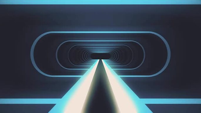 在外面飞行通过霓虹蓝色肋骨灯能量网络虚拟现实复古隧道运动图形动画背景新质量未来复古风格酷漂亮的视频镜