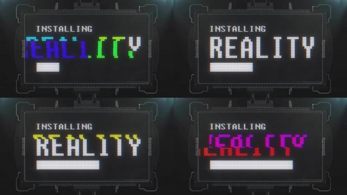 未来电视故障干扰屏幕动画无缝循环上的复古视频游戏现实文本...全新品质通用复古techno运动动态背