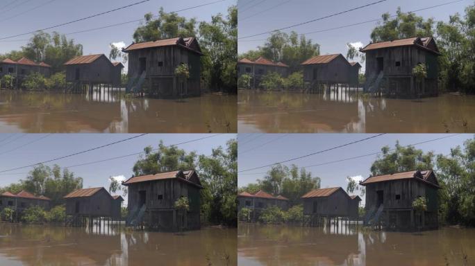 乡村高跷房屋下的洪水