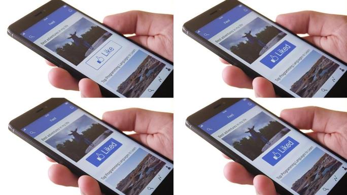 在社交媒体应用程序上按下社交媒体上的 “喜欢” 按钮