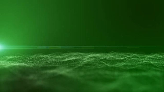 动画的深绿色背景有一个小的白色尘埃颗粒与绿光一起分布。像波浪一样突破。