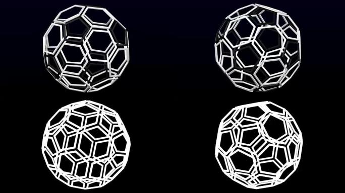 六边形和五边形框架随着足球形状的转动。