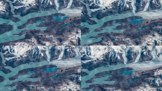 在国际空间站飞越地球。飞越雪山，从太空鸟瞰。