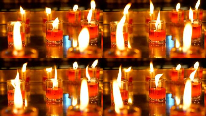 在佛教寺庙中燃烧蜡烛，生命蜡烛