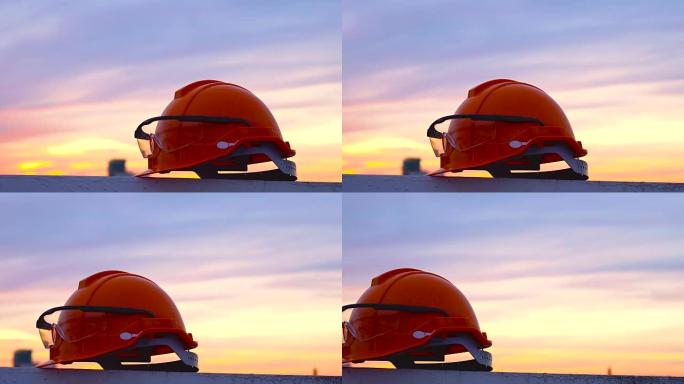 日落时建筑头盔的平移镜头