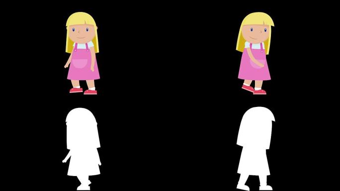 女孩角色动画，用阿尔法哑光向左和向右行走
