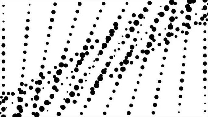 在白色背景上移动的黑点或点的动画。动态黑白构图。半色调元素